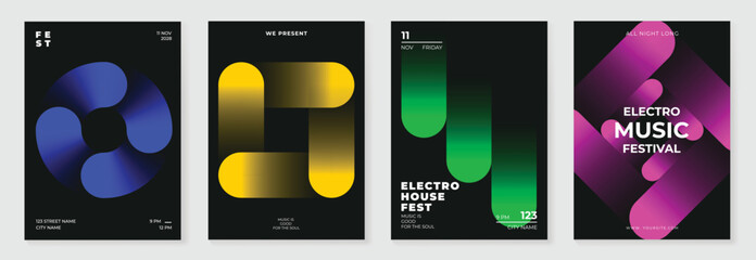 Modern gradient poster background vector set. Minimalist cover template with vibrant perspective geometric prism shapes in motion. Ideal design for social media, cover, banner, flyer.