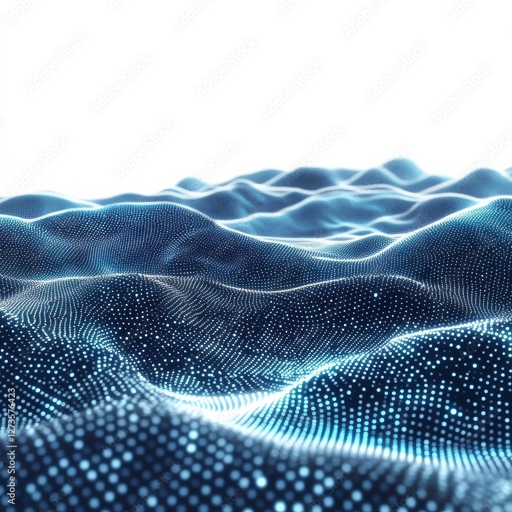 Fototapete abstract blue data wave visualization with sparkling dots, perfect for tech and science designs.