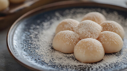Fototapeta premium A plate of mochi covered in fine kinako powder