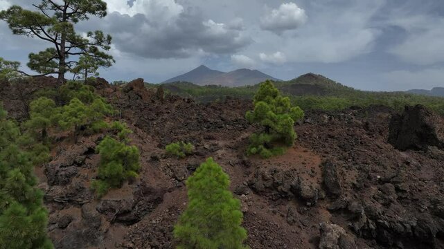 Drone video of lava rock near Teide volcano