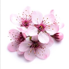 Fototapeta premium Delicate Pink Blossom Display: A Close-Up Look at Cherry Blossoms Blooming on a White Background