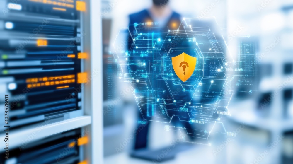 Aufkleber cybersecurity measures in data centers technology sector infographic visual high-tech environment cl