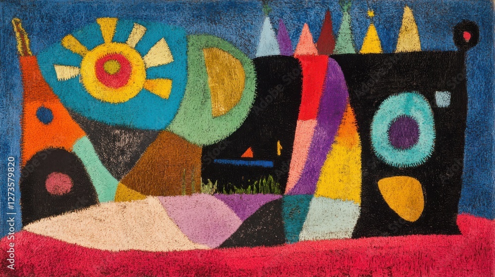 Poster abstract composition featuring geometric shapes with vibrant colors and textures