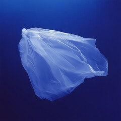 Fototapeta premium Ocean of Plastic: A Single Plastic Bag Drifts in a Deep Blue Sea, Raising Awareness About Environmental Pollution and Marine Debris.