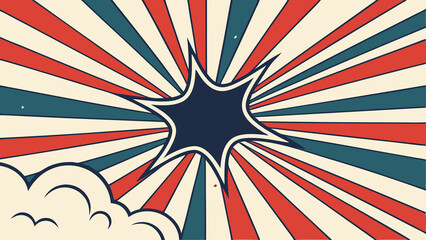 Fototapeta premium Vibrant comic-style burst illustration with rays of red, blue, and cream, featuring a central explosion shape, perfect for dynamic visuals