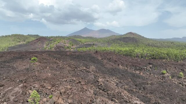 Drone video of Teide rock and the surrounding mountains