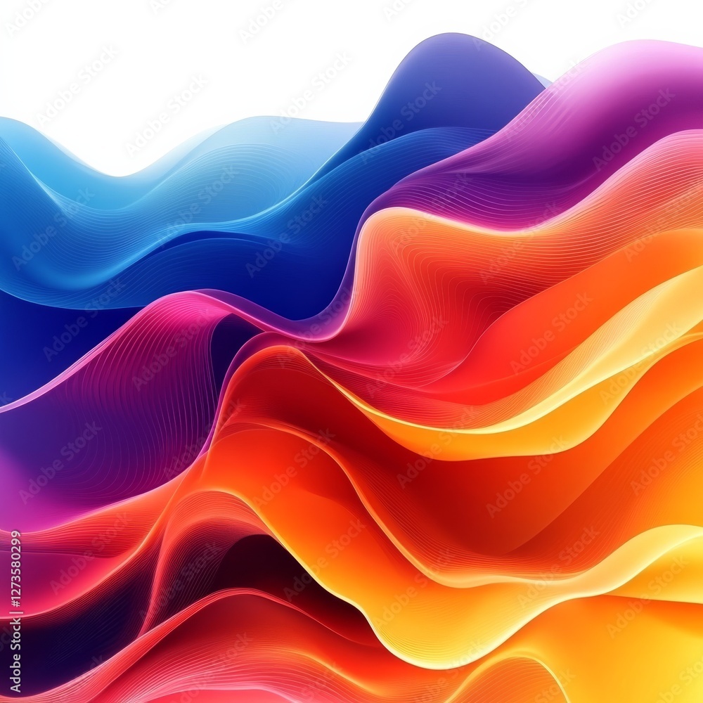 Poster vibrant abstract waves: a dynamic composition of fluid lines and harmonious color gradients on a whi