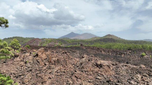 Drone video of Teide with the rocks in the foreground