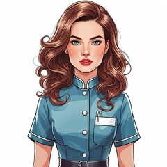 Woman in hairdresser uniform cartoon illustration on plain white background