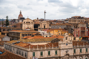 Catania, Sicily, Italy. Panoramic view of Catania with rooftops and old town
