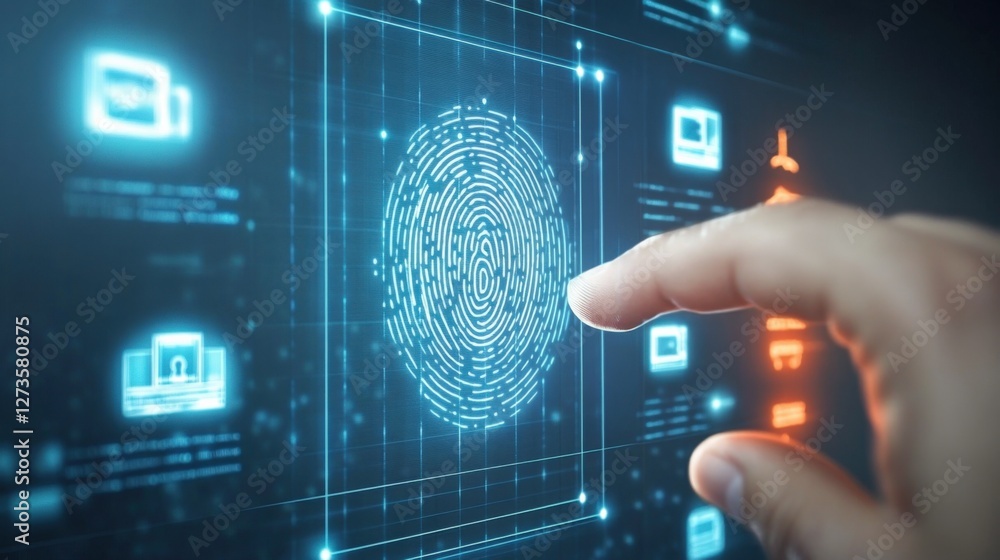 Poster digital fingerprint technology revolutionizing security measures modern office environment high-tech