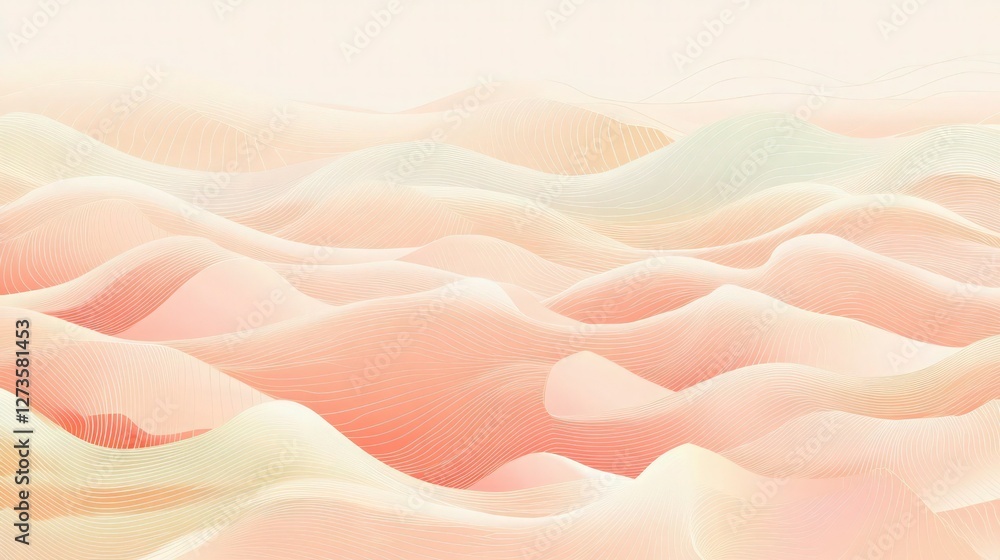 Wall mural a minimalist vector pattern with waves of water in shades of peach fuzz, where abstract geometric el