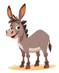 Fototapeta premium Cute smiling donkey with big ears, cartoon illustration