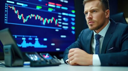 Financial analyst analyzing market trends office professional image modern environment close-up view business insight