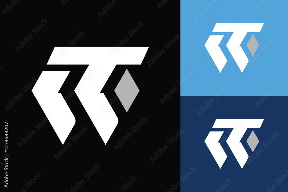 Poster The image shows a flat logo design of an initial letter TW in white and grey that looks bold and sharp on a black background