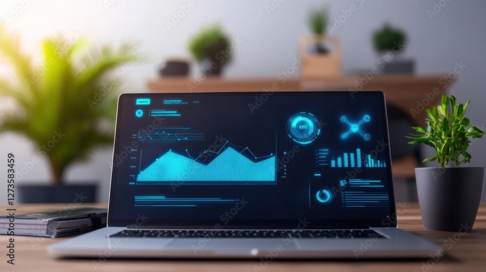 Aufkleber data analysis insights modern workspace digital visuals professional environment overhead view busin