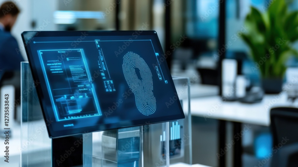 Poster digital footprint analysis modern office technology display corporate environment close-up view data
