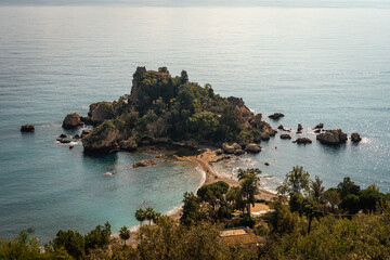 Isola Bella small island near Taormina, Sicily, Italy. Famous tourist attraction and travel destination