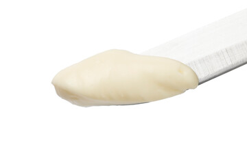 Processed cheese on a knife isolated on transparent background
