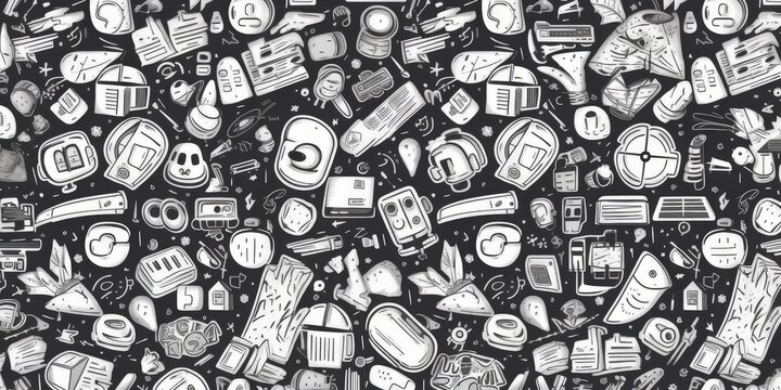 Doodle seamless pattern random objects. Design elements for backdrops, paper prints, wallpaper, textiles
