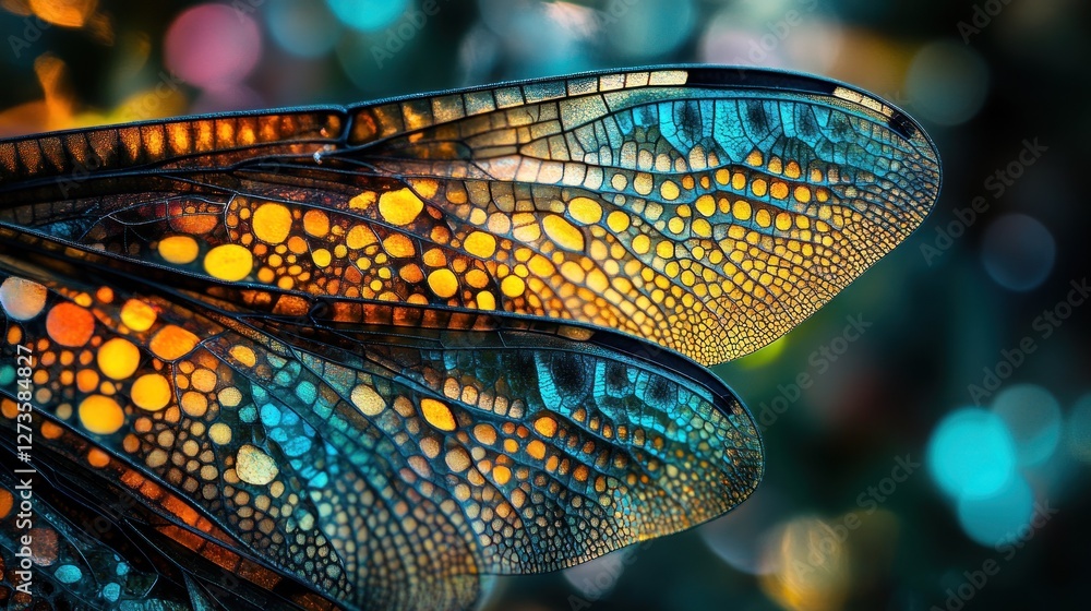 Aufkleber Macro image showcases the intricate patterns and colors of dragonfly wings