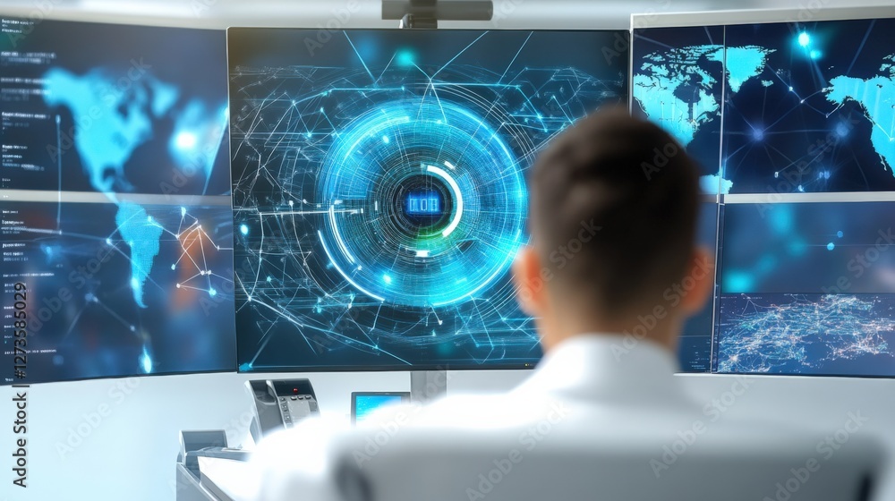Poster advanced technology control room operations modern office digital monitoring high-tech environment u