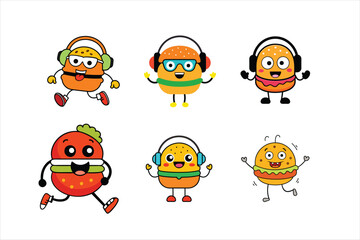 Funny Cartoon Burgers Vector Illustrations Bundle for National Hamburger Day.