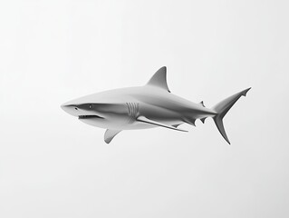 Fototapeta premium White shark is swimming in the ocean. The shark is large and has a menacing look on its face. Concept of danger and power, as the shark is a formidable predator in the ocean