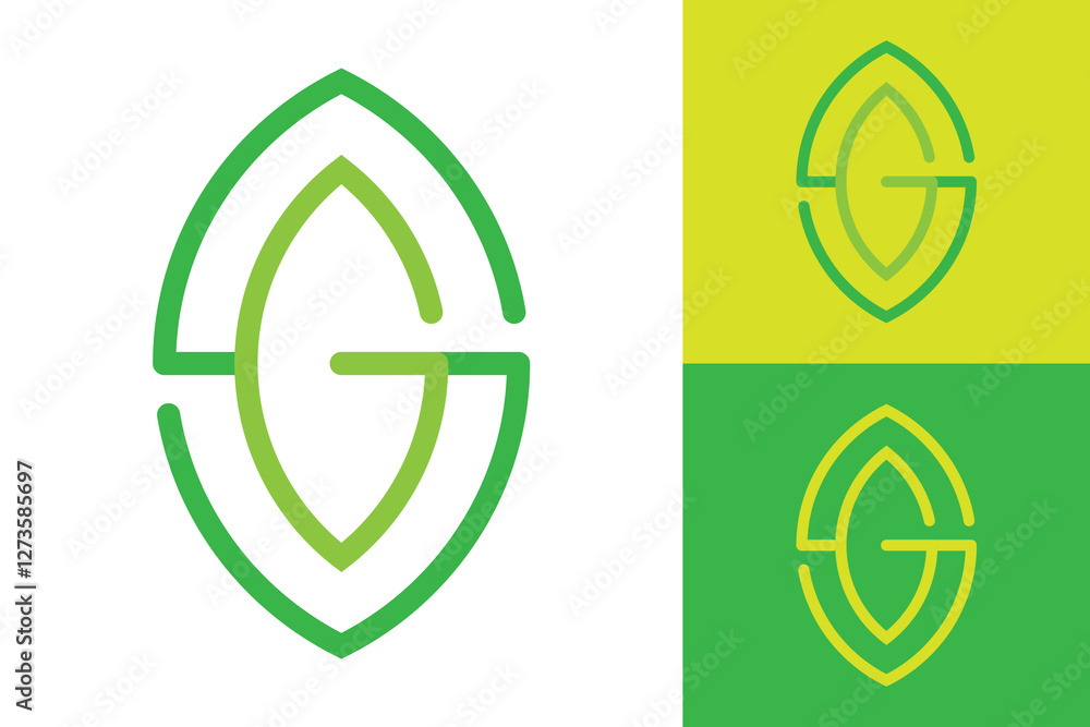 Aufkleber The image shows an outline logo design of an initial letter SG in a leaf shape in green color that looks clean and fresh on a white background