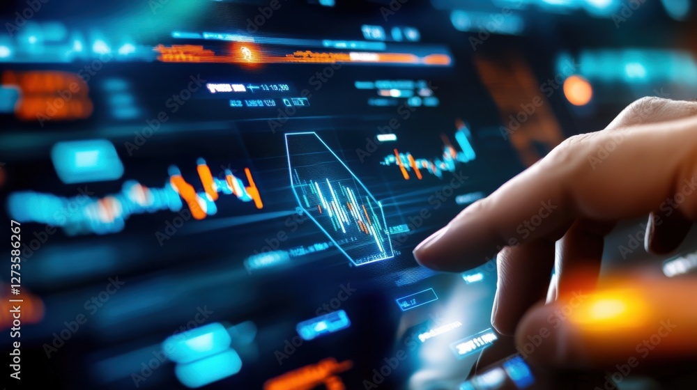 Aufkleber analyzing real-time data trends business environment digital interface modern office close-up view t