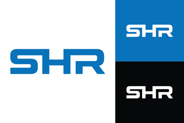 The image shows a flat monogram logo design of an initial letters SHR in bold font in blue color that looks bold and sharp on a white background