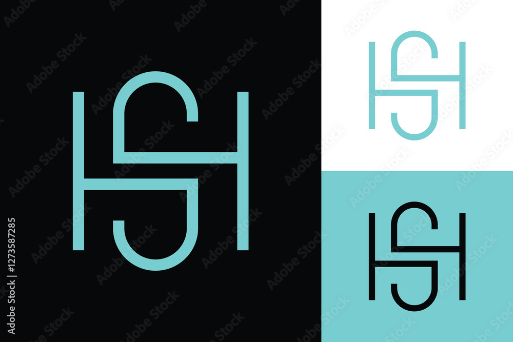 Fototapete the image shows a flat monogram logo design of an initial letter hs in aqua color that looks clean a