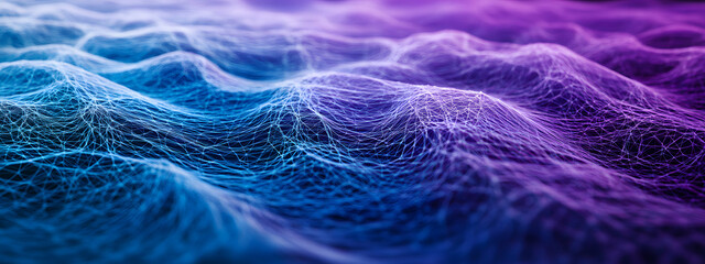 Obraz premium Abstract purple and blue background with glowing network connections, data transfer concept 