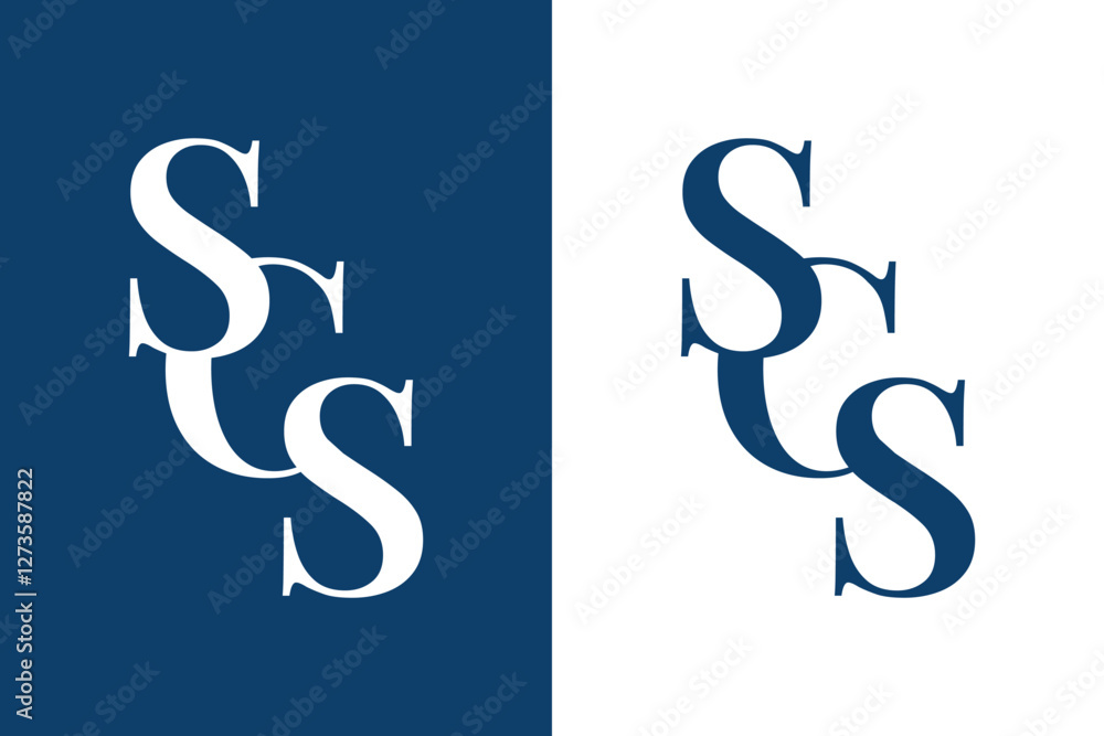 Poster the image shows a flat monogram logo design of an initial letter scs in serif font in white color th