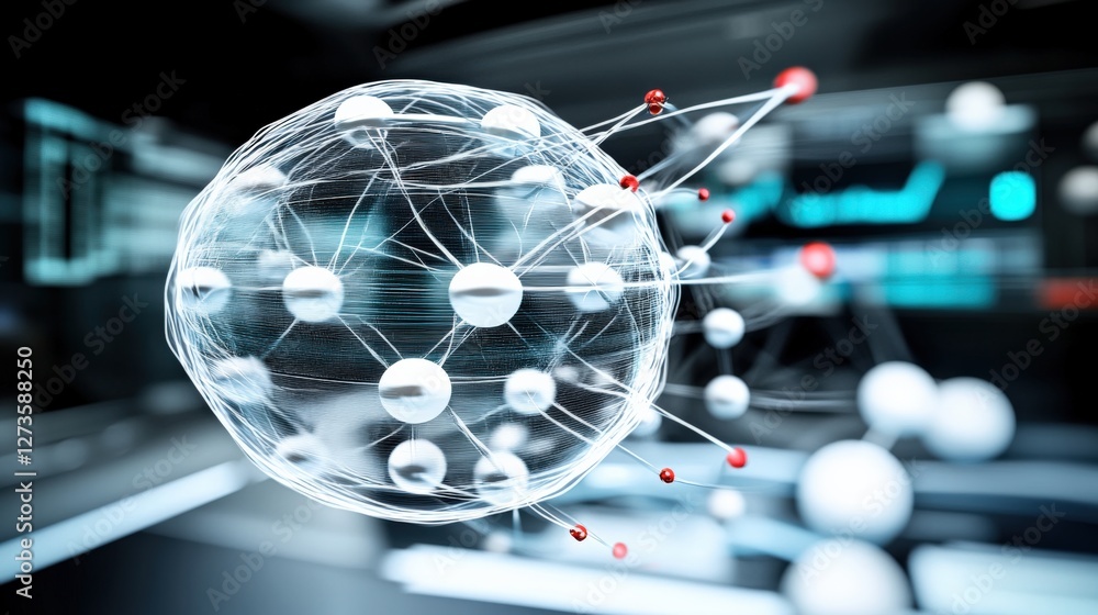 Poster scientific visualization of molecular structure laboratory setting 3d graphics high-tech environment