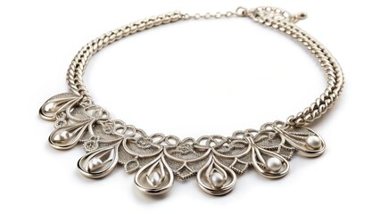 Silver Necklace on White Background