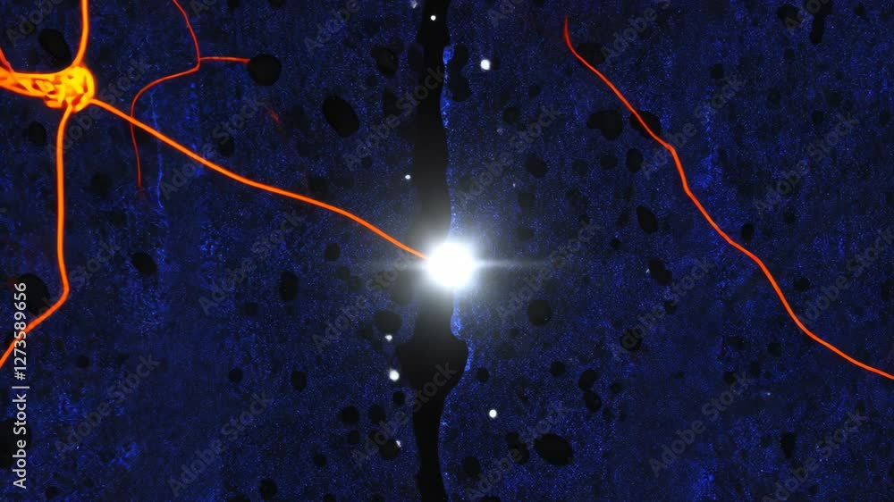 Poster exploring neural connections through vibrant imagery of neurons and synapses at microscopic level