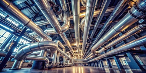 Industrial Piping Infrastructure A Complex Network of Metal Tubes and Support Structures in a Modern Facility