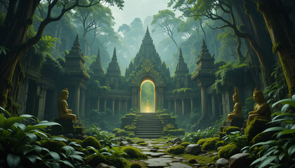Ancient Temple Ruins in a Mystical Rainforest