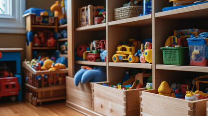 Full kid toys in boxes for kids play childhood babyroom container vector illustration