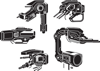 Set of elements for flat design in cyberpunk style. Hand drawn vector illustration