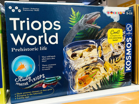 Lviv, Ukraine - February 16, 2025: Science kit exploring triops and prehistoric life for learning and discovery