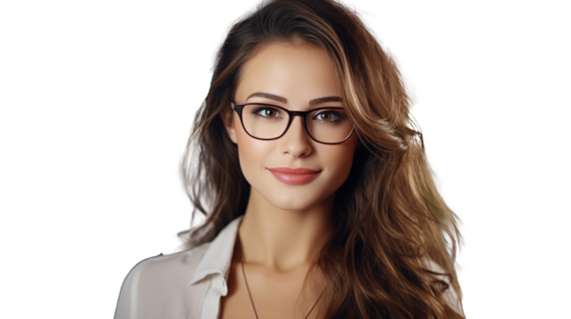 Young Adult Confident Attractive Woman on PNG Transparent, Beautiful Lady Wearing Glasses Looking at Camera, Close Up