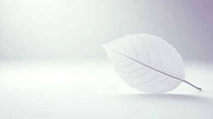 A delicate white leaf gently resting on a soft background, evoking tranquility and nature's beauty