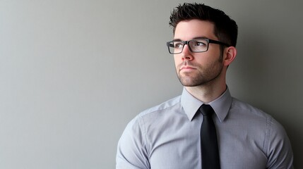 Focused professional in business attire embodies determination and expertise in a modern work environment.