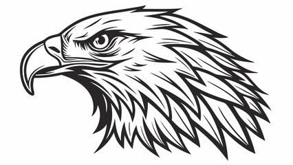 Obraz premium Stylized eagle head drawing with intricate feather details in a tribal tattoo design on white background 