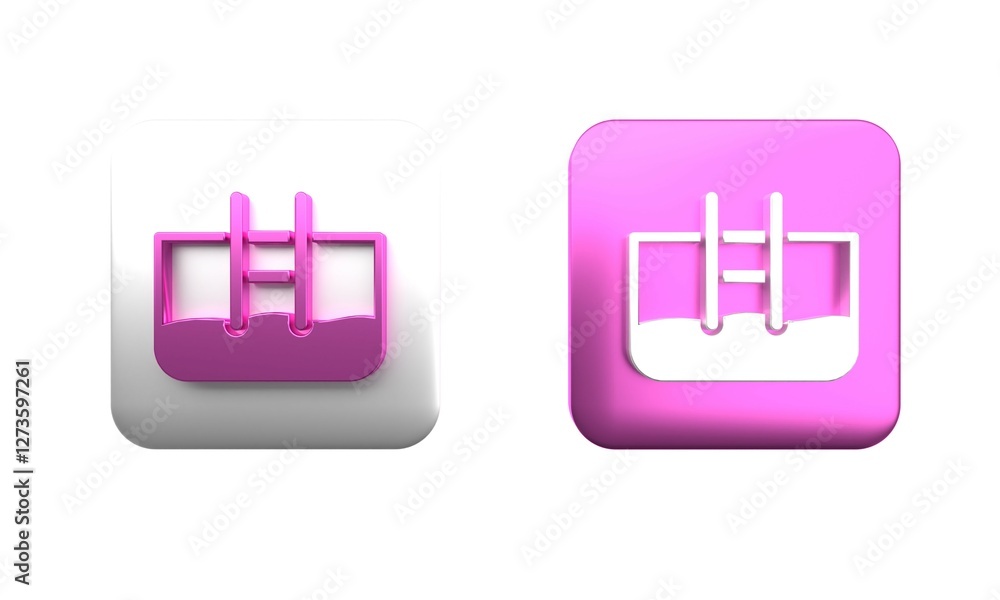 Poster colorful swimming pool with ladder icon isolated on white background. square button. 3d render illus