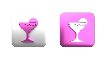 Colorful Margarita cocktail glass with lime icon isolated on white background. Square button. 3D render illustration