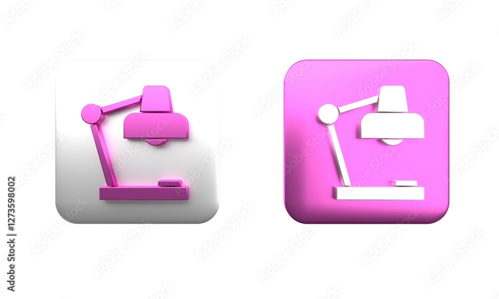 Poster colorful table lamp icon isolated on white background. desk lamp. square button. 3d render illustrat