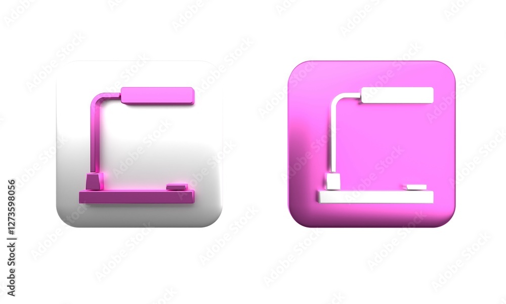 Poster colorful table lamp icon isolated on white background. desk lamp. square button. 3d render illustrat